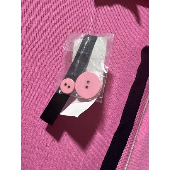 Vtg Grace Dane Lewis Mid Length Bright Pink Stripes Cardigan Size 1X Button NWT - Picture 6 of 11